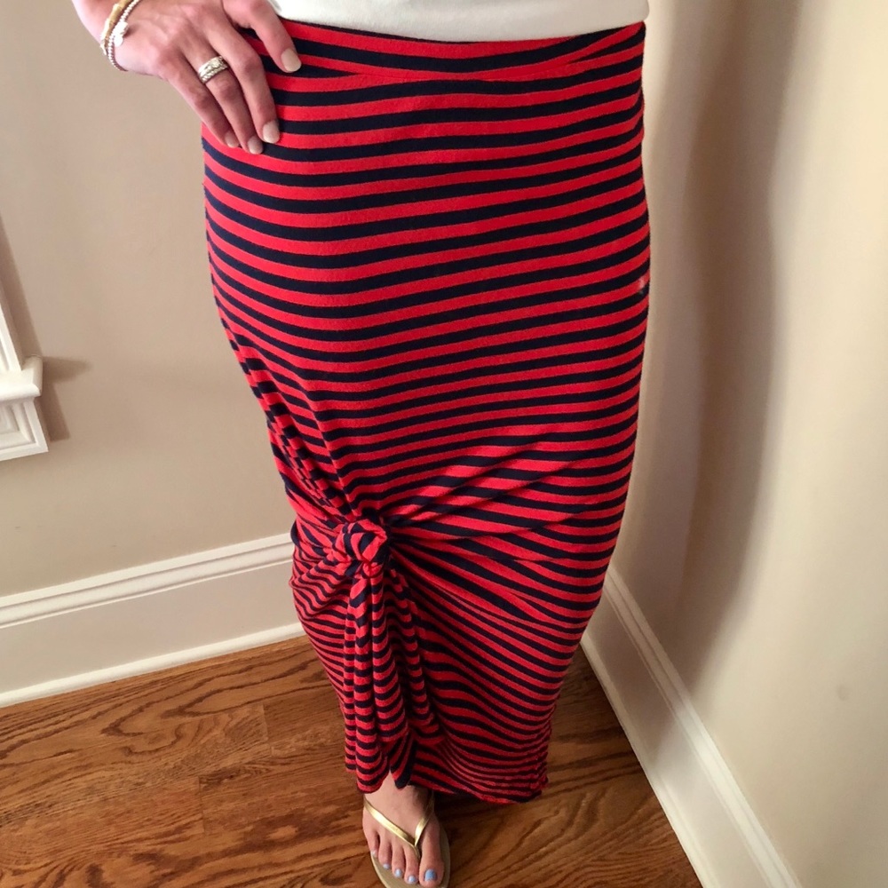Red and Navy Striped Maxi Skirt